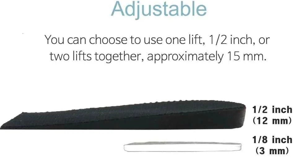 12mm(1/2 Inch) Limb Leg Length Discrepancies LLD Heel Inserts Insoles (2 Medium Rights) Black