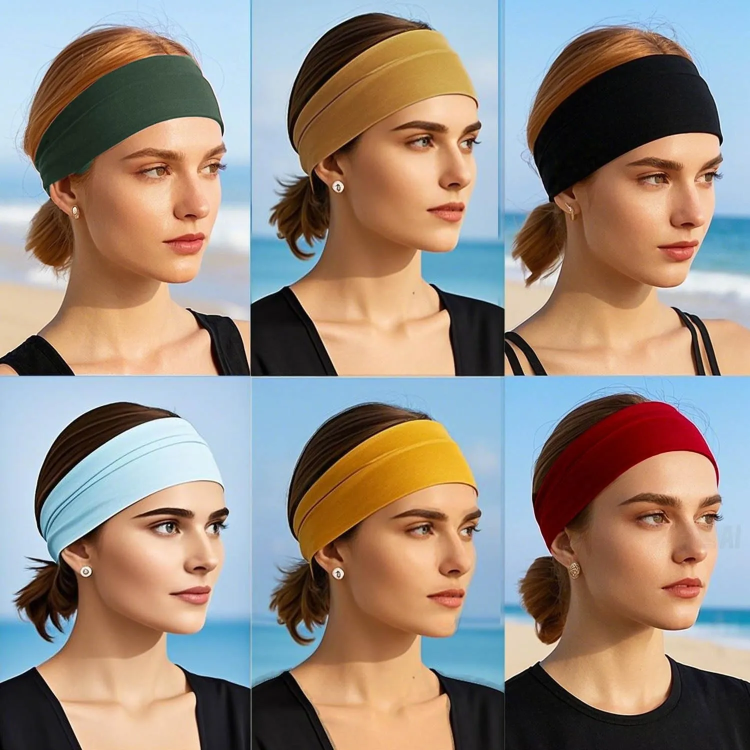 6PCS Headbands for Women Non Slip - Fashion Elastic Sports Hair Bands for Women??s Hair - Soft Cotton Cloth Stretchy Headbands for Girls for Yoga Workout Exercise Running Sports (6colors-1)