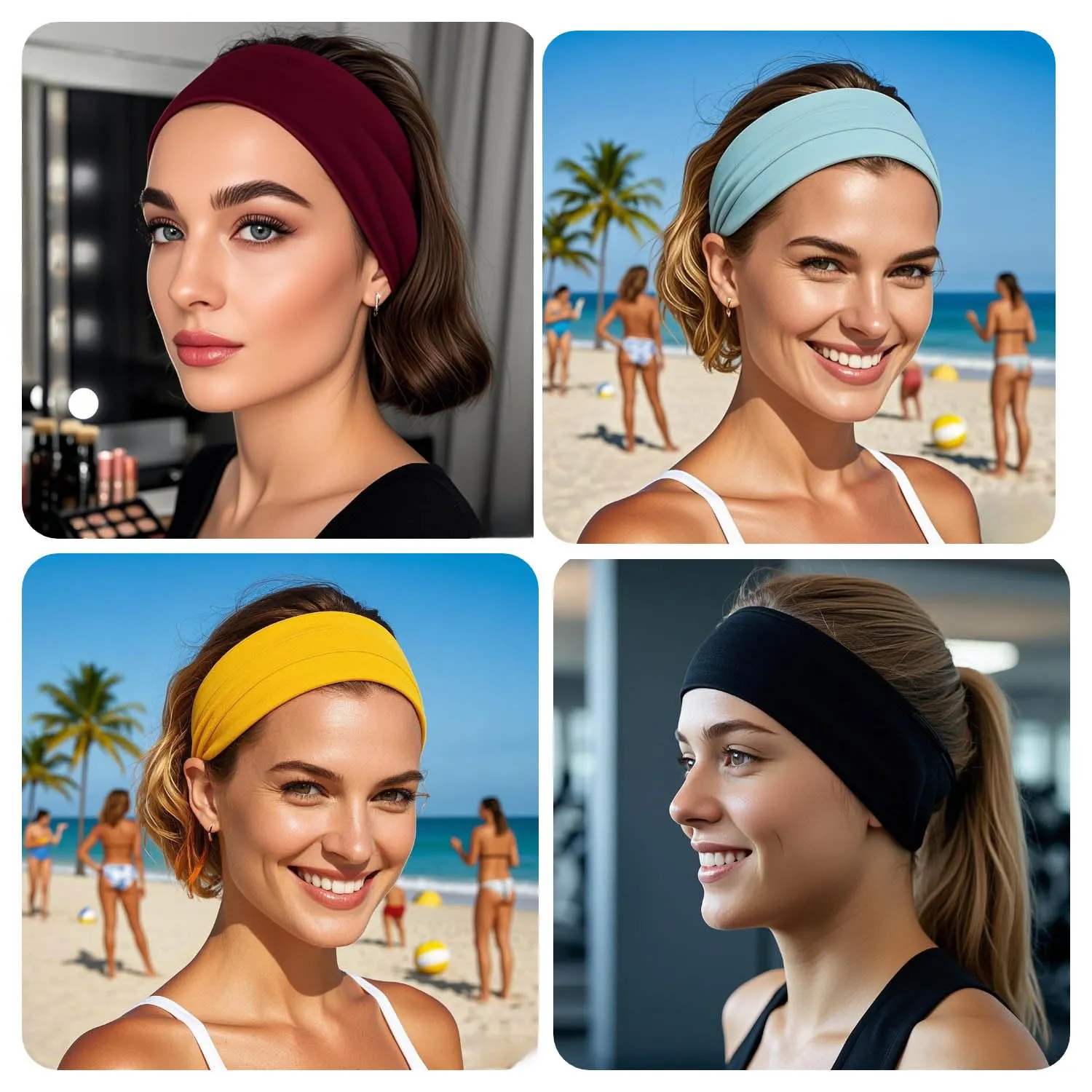 6PCS Headbands for Women Non Slip - Fashion Elastic Sports Hair Bands for Women??s Hair - Soft Cotton Cloth Stretchy Headbands for Girls for Yoga Workout Exercise Running Sports (6colors-1)