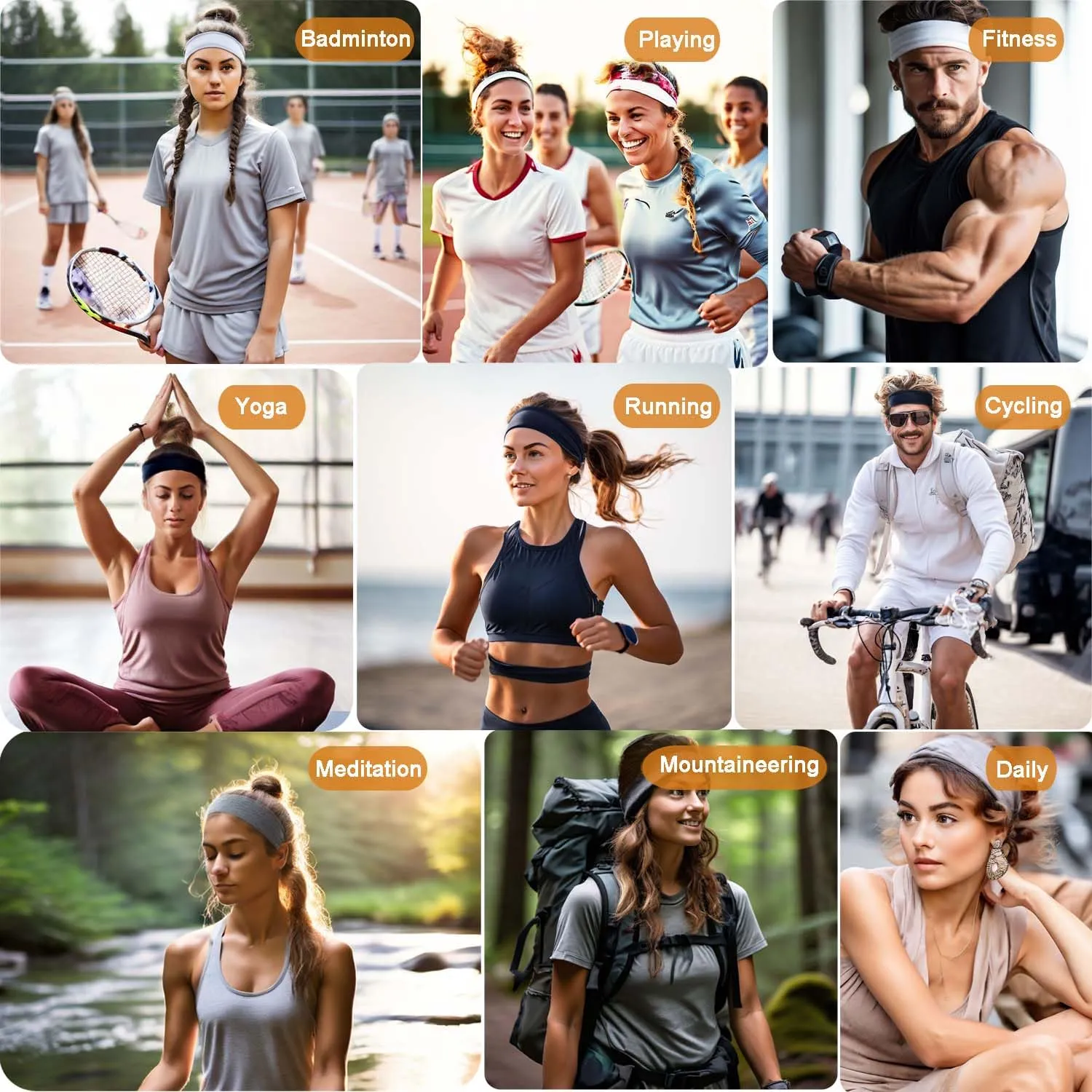 6PCS Headbands for Women Non Slip - Fashion Elastic Sports Hair Bands for Women??s Hair - Soft Cotton Cloth Stretchy Headbands for Girls for Yoga Workout Exercise Running Sports (6colors-1)