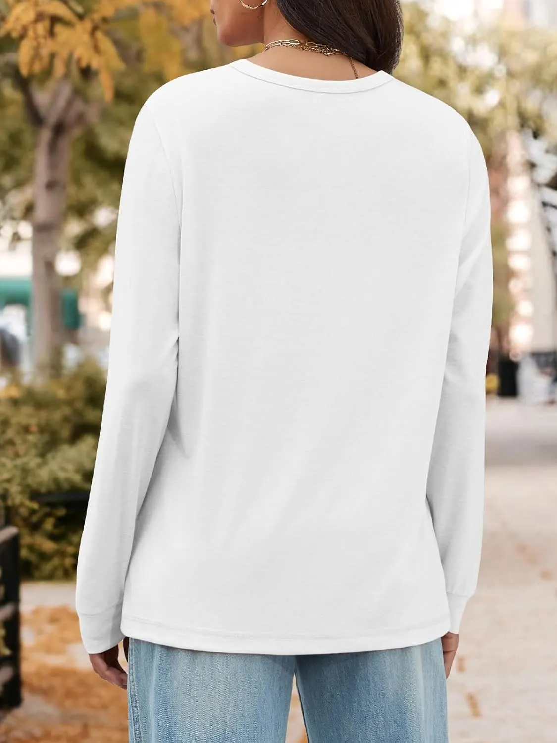 ATHMILE Women's Long Sleeve Shirts Casual Loose Fit Tees Solid Color Oversized Basic Tops Business Casual Outfits