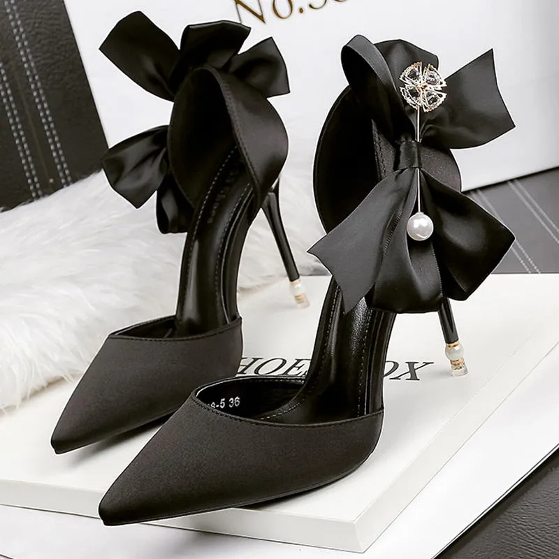 Black Designer High Heel Pumps with Large Bow