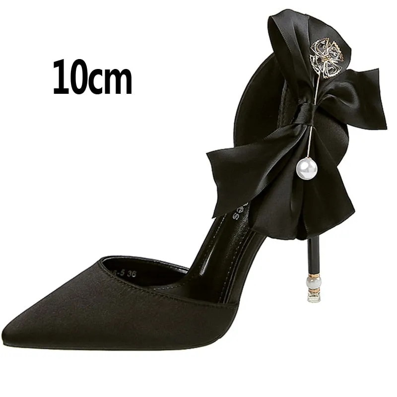 Black Designer High Heel Pumps with Large Bow