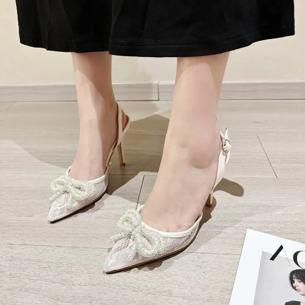 Butterfly-knot Pointed Toe Slingbacks Buckle Strap Shoes