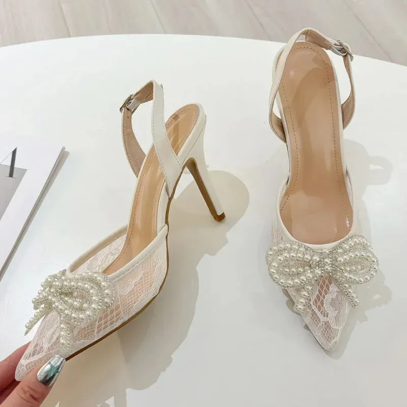 Butterfly-knot Pointed Toe Slingbacks Buckle Strap Shoes
