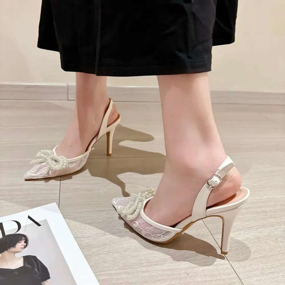 Butterfly-knot Pointed Toe Slingbacks Buckle Strap Shoes