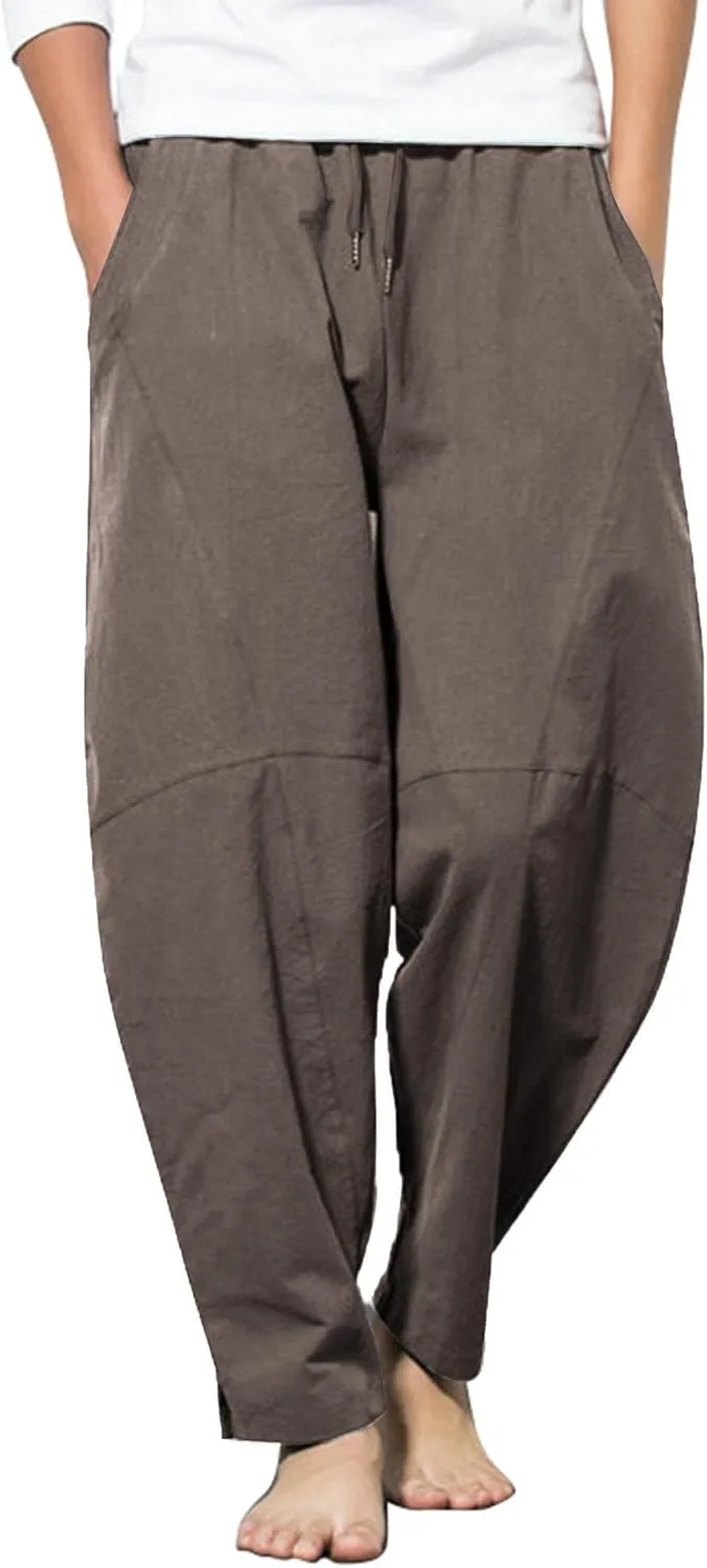 COOFANDY Men's Linen Harem Drawstring Pants Casual Elastic Waist Lightweight Trouser Hippie Summer Beach Yoga Pants