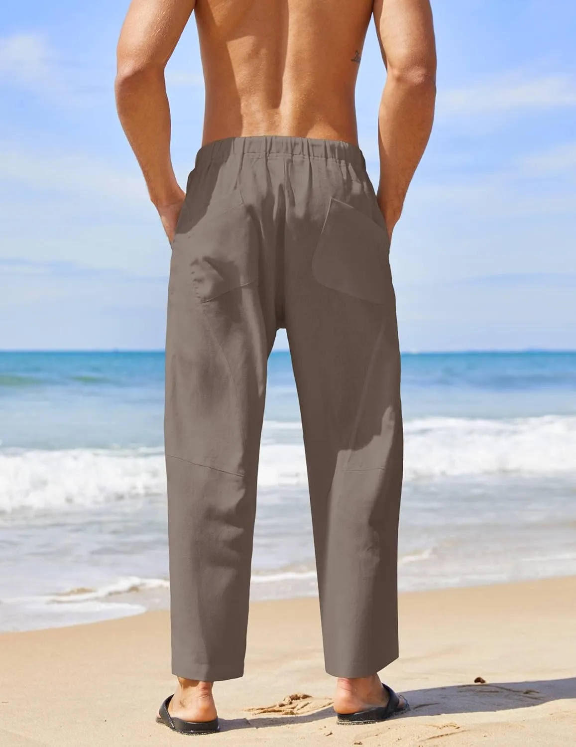 COOFANDY Men's Linen Harem Drawstring Pants Casual Elastic Waist Lightweight Trouser Hippie Summer Beach Yoga Pants