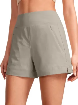 CRZ YOGA Women's Lightweight Mid Rise Hiking Shorts 4'' - Stretch for Athletic Summer Travel Outdoor Golf with Zip Pockets