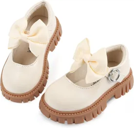 Dress Shoes for Girls Bow Flower Girl Mary Jane Flats Little Girl Dress Shoes for Wedding, Party, Birthday