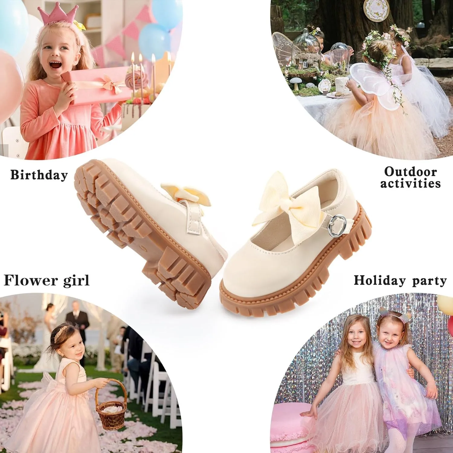 Dress Shoes for Girls Bow Flower Girl Mary Jane Flats Little Girl Dress Shoes for Wedding, Party, Birthday