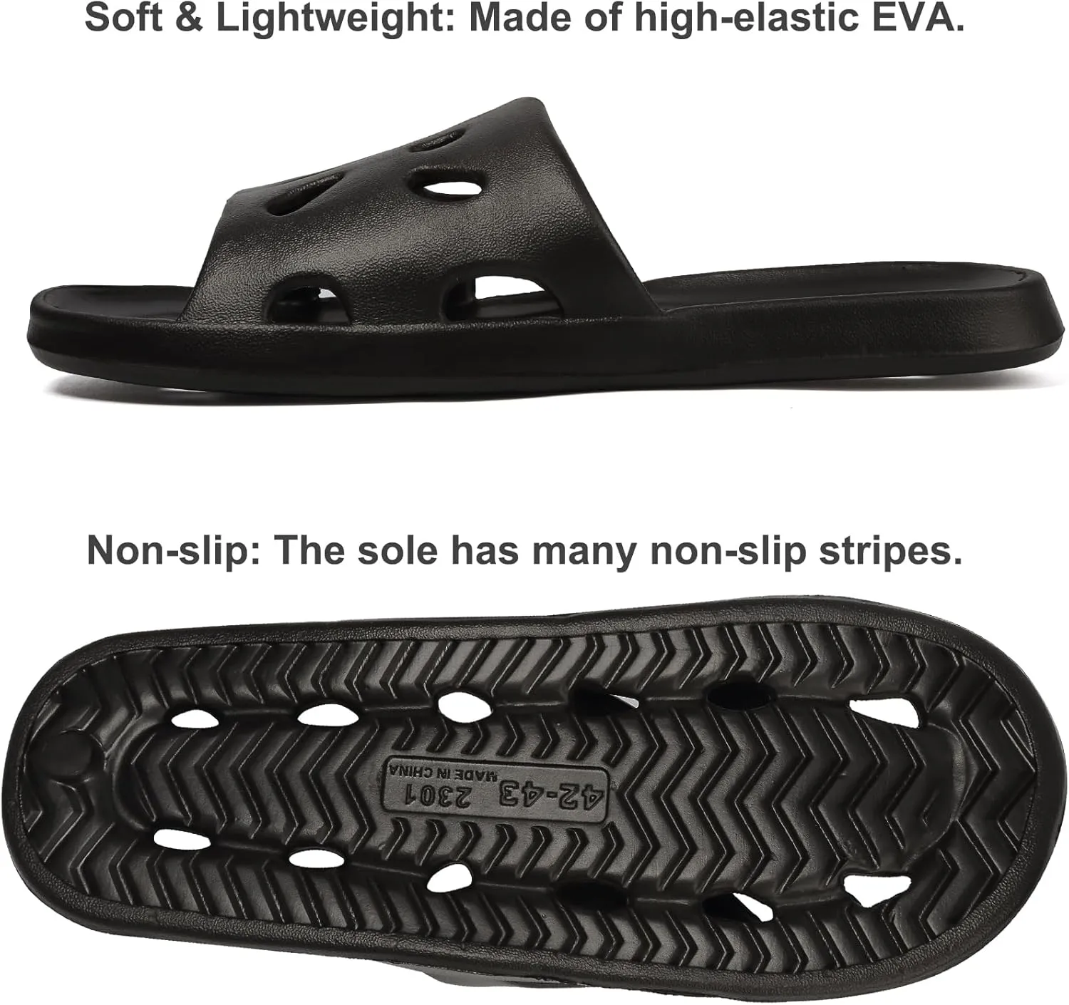 FINLEOO Shower Shoes for Women Men, Comfortable Quick Drying Pool Slides, Non-Slip Beach Sandals Arch Support Bathroom Travel College Dorm Shower Slippers