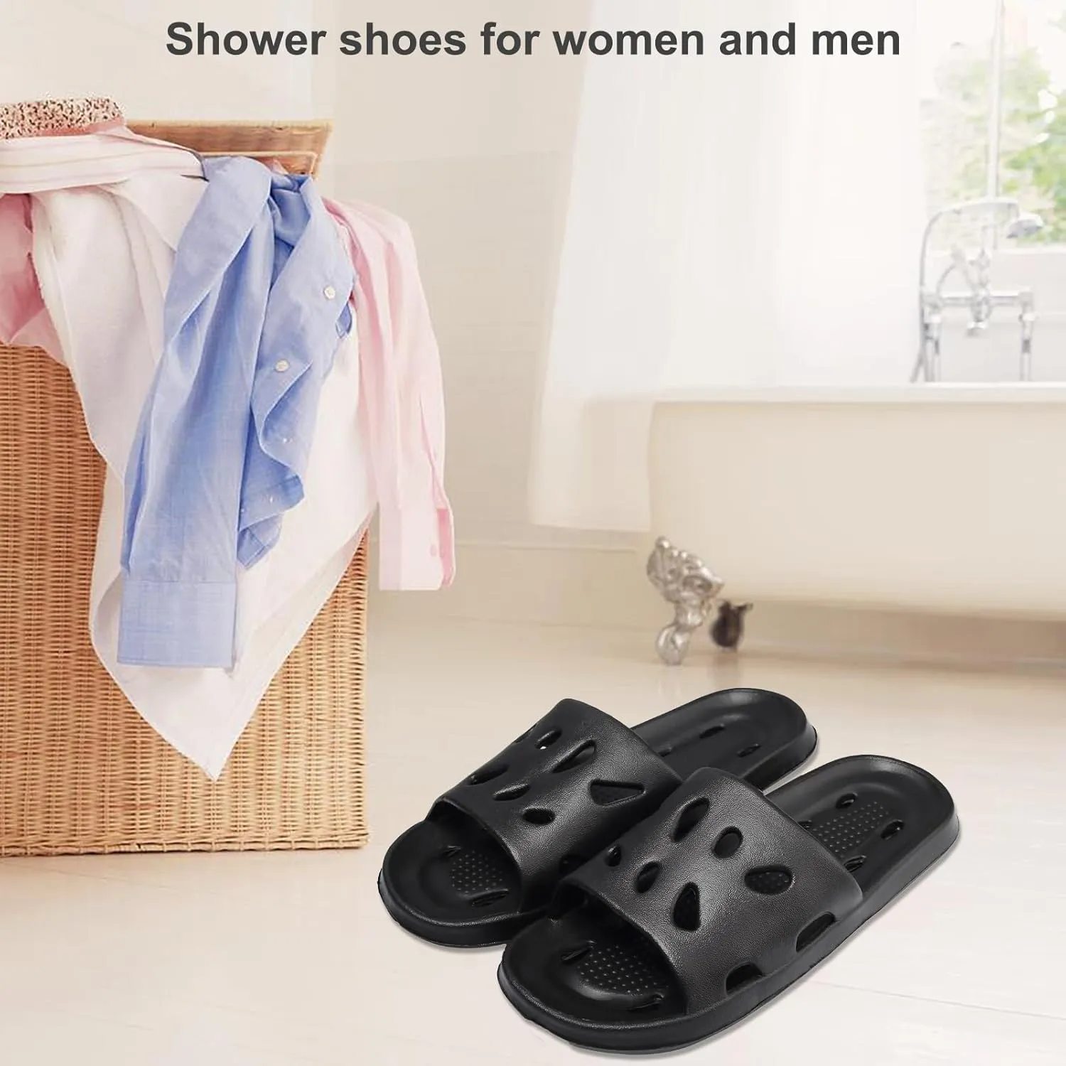 FINLEOO Shower Shoes for Women Men, Comfortable Quick Drying Pool Slides, Non-Slip Beach Sandals Arch Support Bathroom Travel College Dorm Shower Slippers