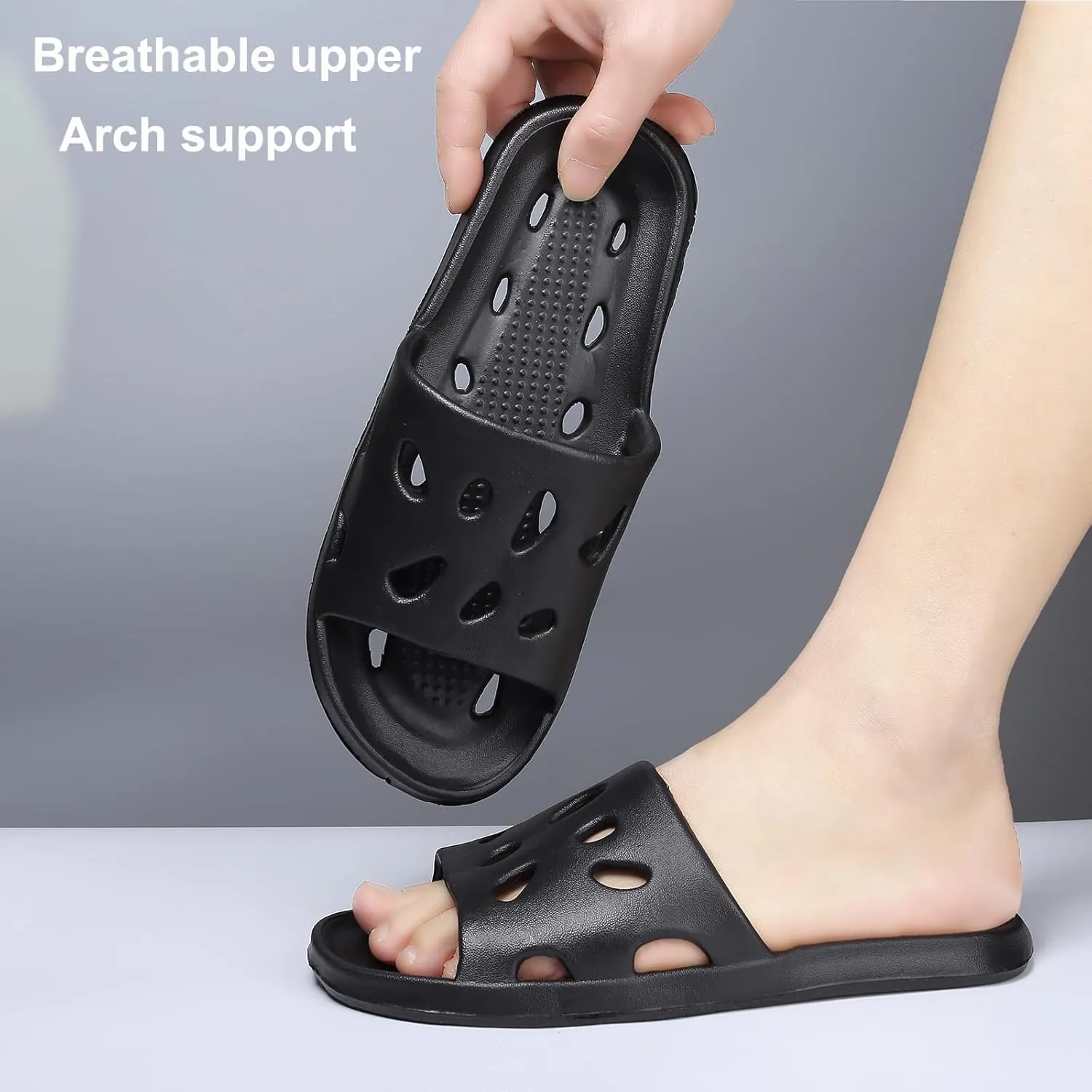 FINLEOO Shower Shoes for Women Men, Comfortable Quick Drying Pool Slides, Non-Slip Beach Sandals Arch Support Bathroom Travel College Dorm Shower Slippers