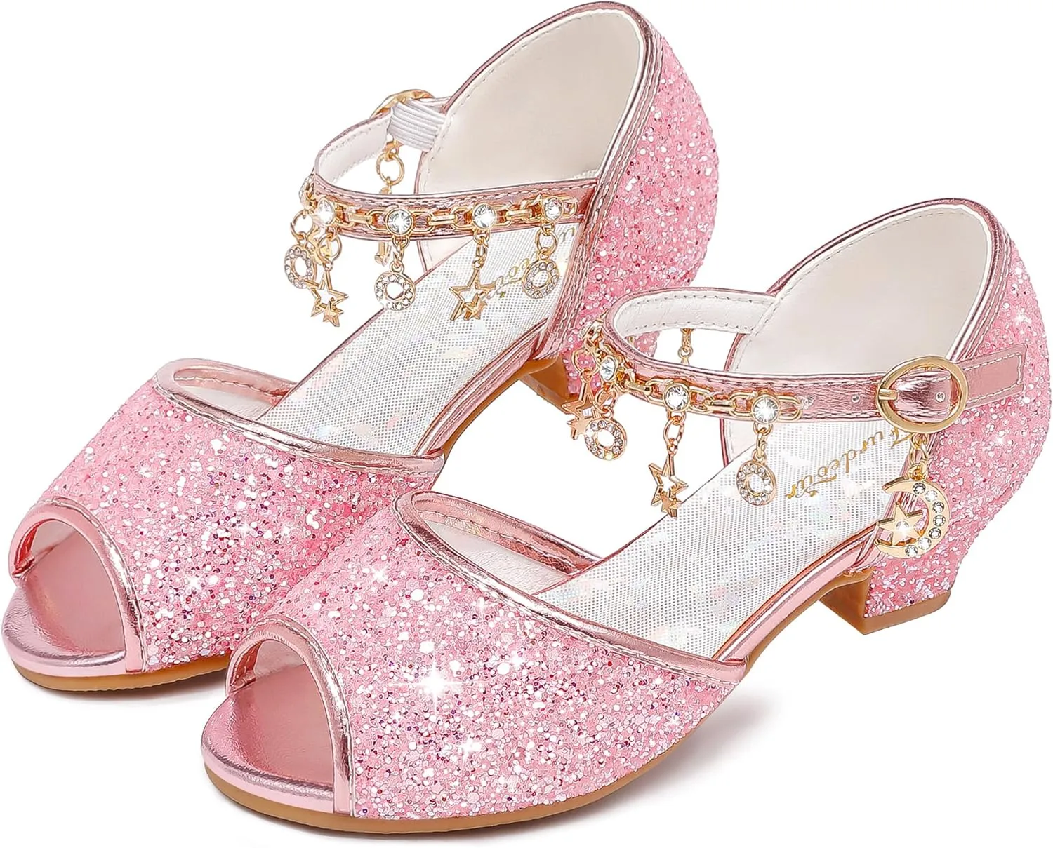 Furdeour Sparkly Girls Dress Shoes Princess Shoes High Heels Peep Toe Low Heel Glitter Toddler Big Kid Wedding Party