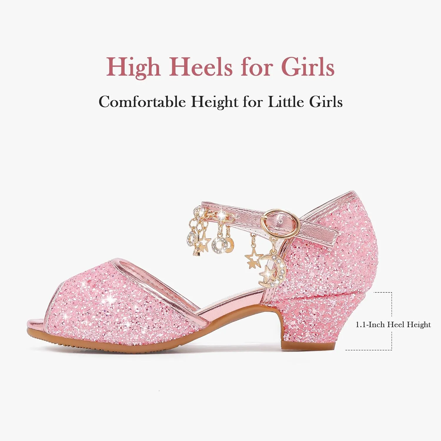 Furdeour Sparkly Girls Dress Shoes Princess Shoes High Heels Peep Toe Low Heel Glitter Toddler Big Kid Wedding Party
