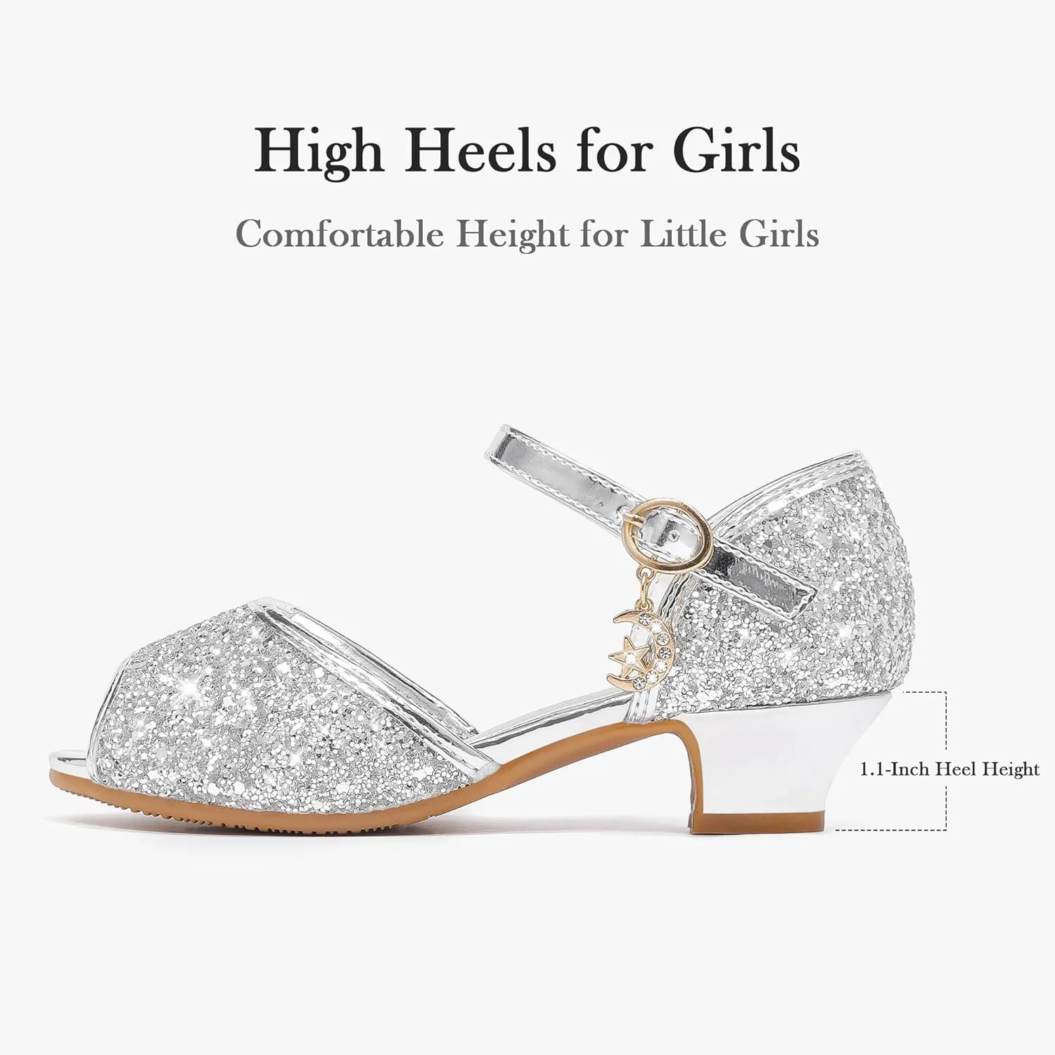 Furdeour Sparkly Girls Dress Shoes Princess Shoes High Heels Peep Toe Low Heel Glitter Toddler Big Kid Wedding Party