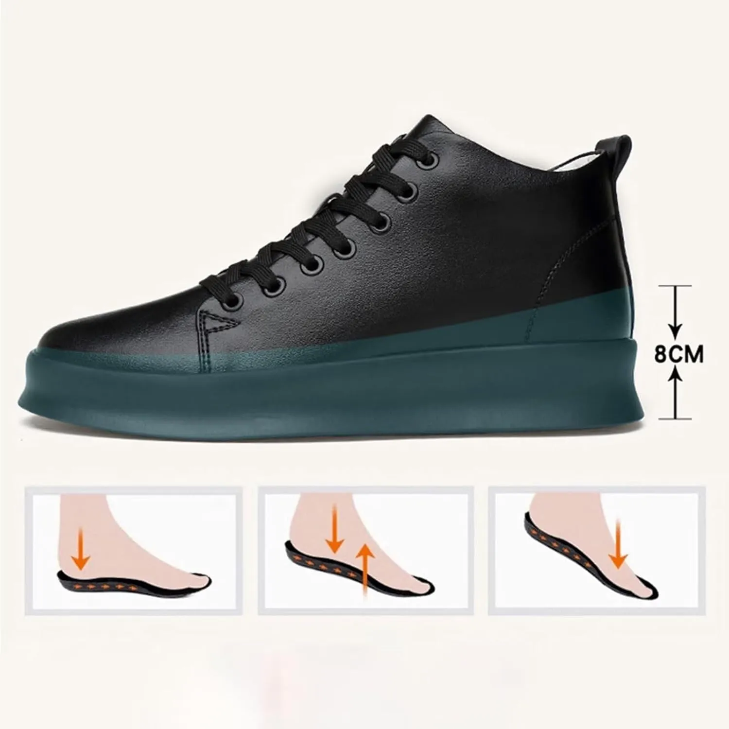 Men's Invisible Height Increasing Elevator Shoes 2.36" Height-Boosting Formal Dress Shoes Lace-Up Fashion Mid-Top Elevator Trainer Shoes