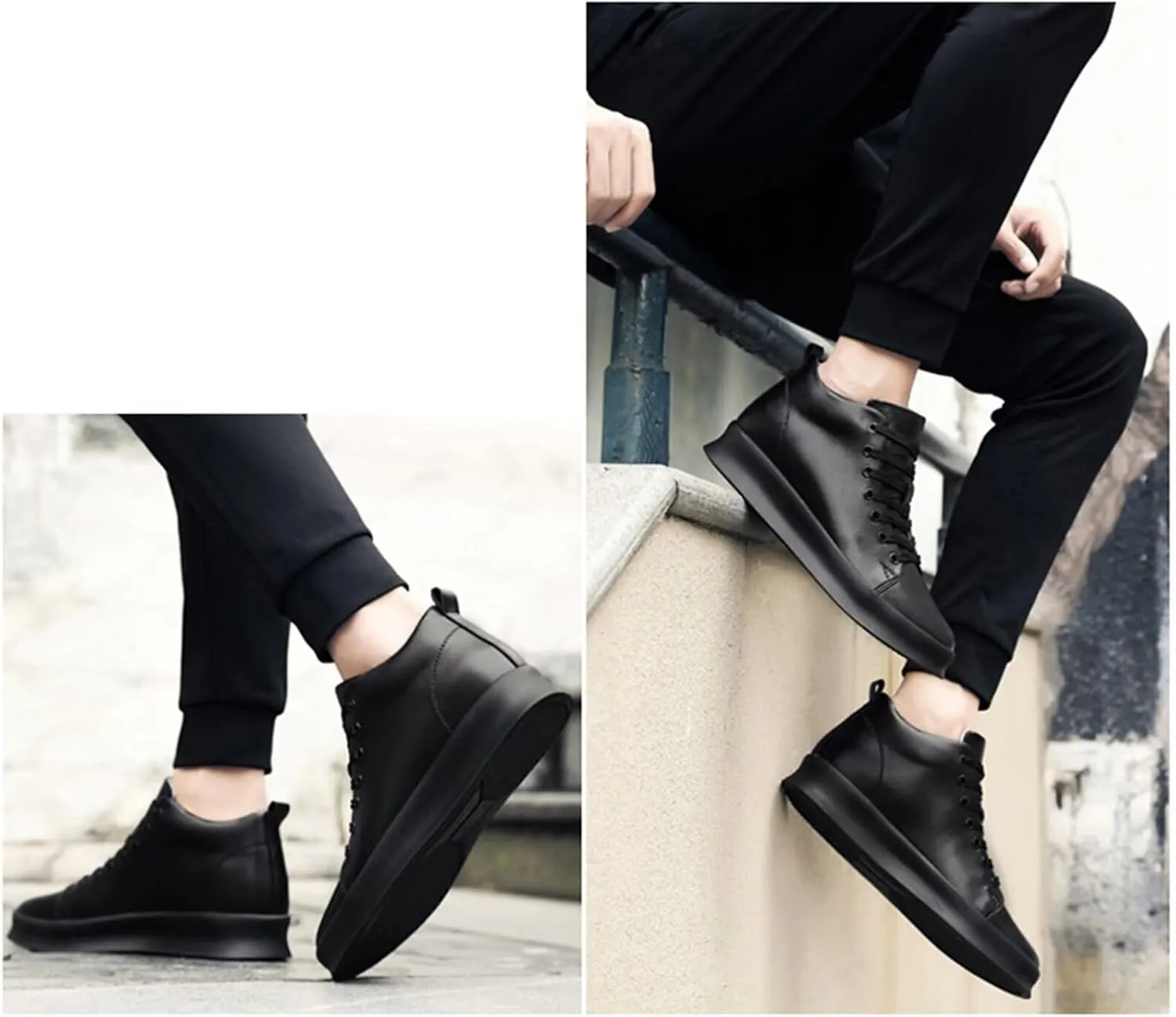 Men's Invisible Height Increasing Elevator Shoes 2.36" Height-Boosting Formal Dress Shoes Lace-Up Fashion Mid-Top Elevator Trainer Shoes