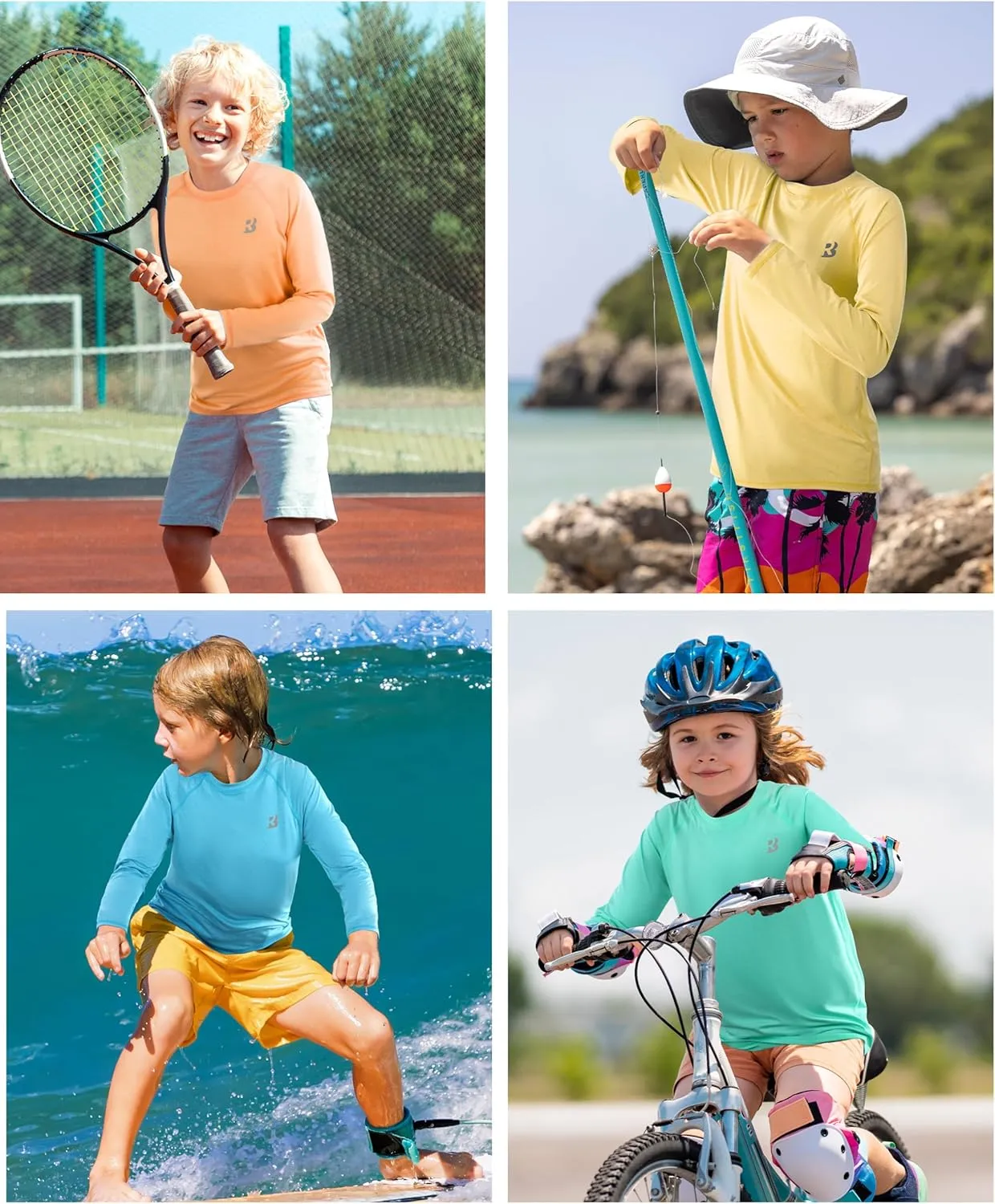 Roadbox Boys Rash Guard Swim Shirt, UPF 50 Sun Protection Long Sleeve, Quick Dry Swimming Fishing Shirts for Kids Youth