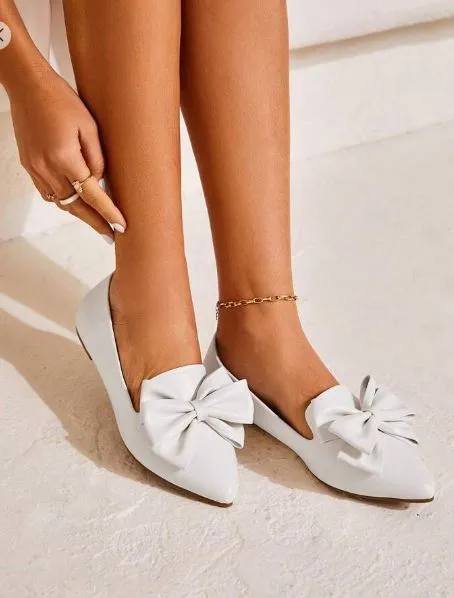 Shein Butterfly & Flower Décor Leather Ballet Flats Shoes, Size: 11 /