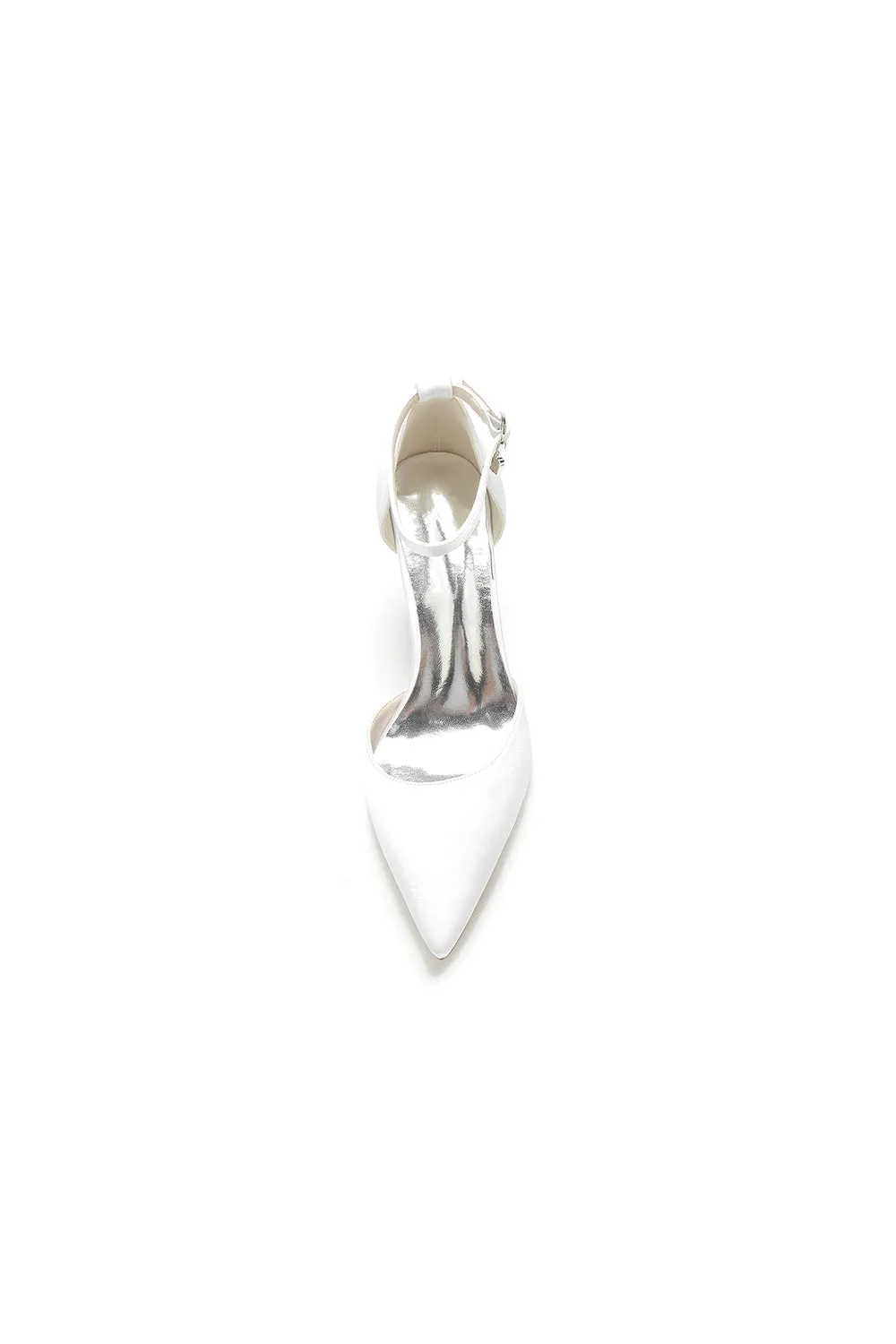 Simple Satin Pointed Toe Ankle Strap Chunky Heel