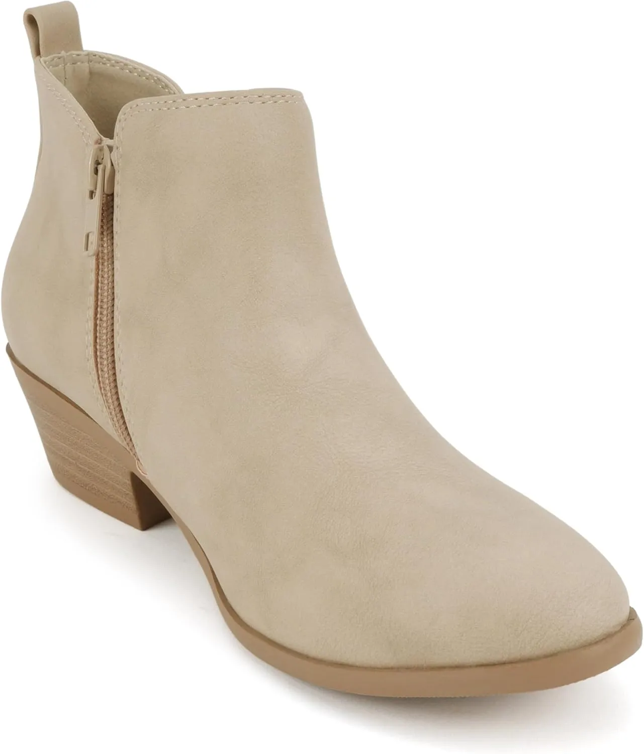 Soda CHARMER ~ Women Pointed Toe Elastic Gore Low Heel Ankle Bootie with Zipper Closure