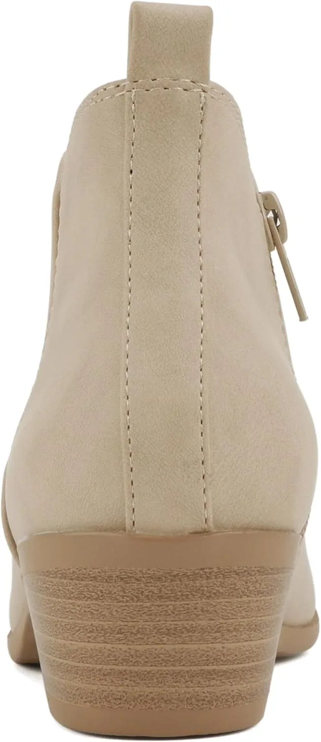 Soda CHARMER ~ Women Pointed Toe Elastic Gore Low Heel Ankle Bootie with Zipper Closure