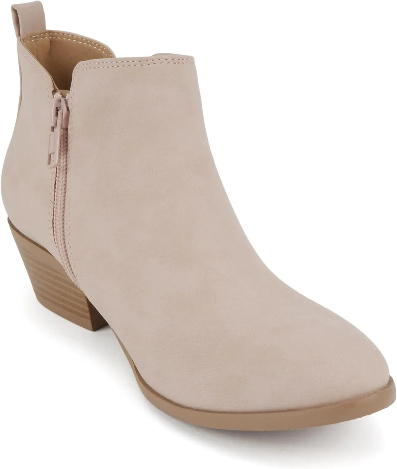 Soda CHARMER ~ Women Pointed Toe Elastic Gore Low Heel Ankle Bootie with Zipper Closure