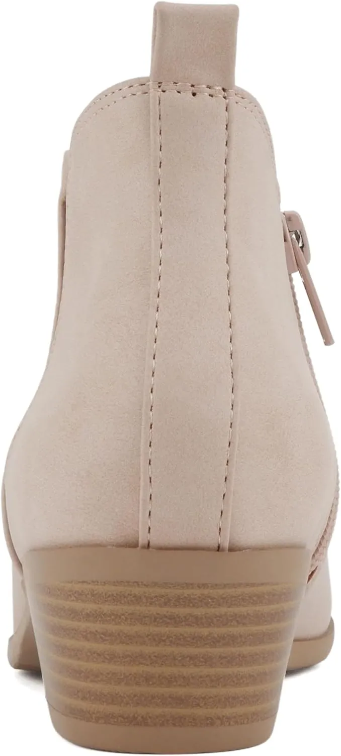 Soda CHARMER ~ Women Pointed Toe Elastic Gore Low Heel Ankle Bootie with Zipper Closure