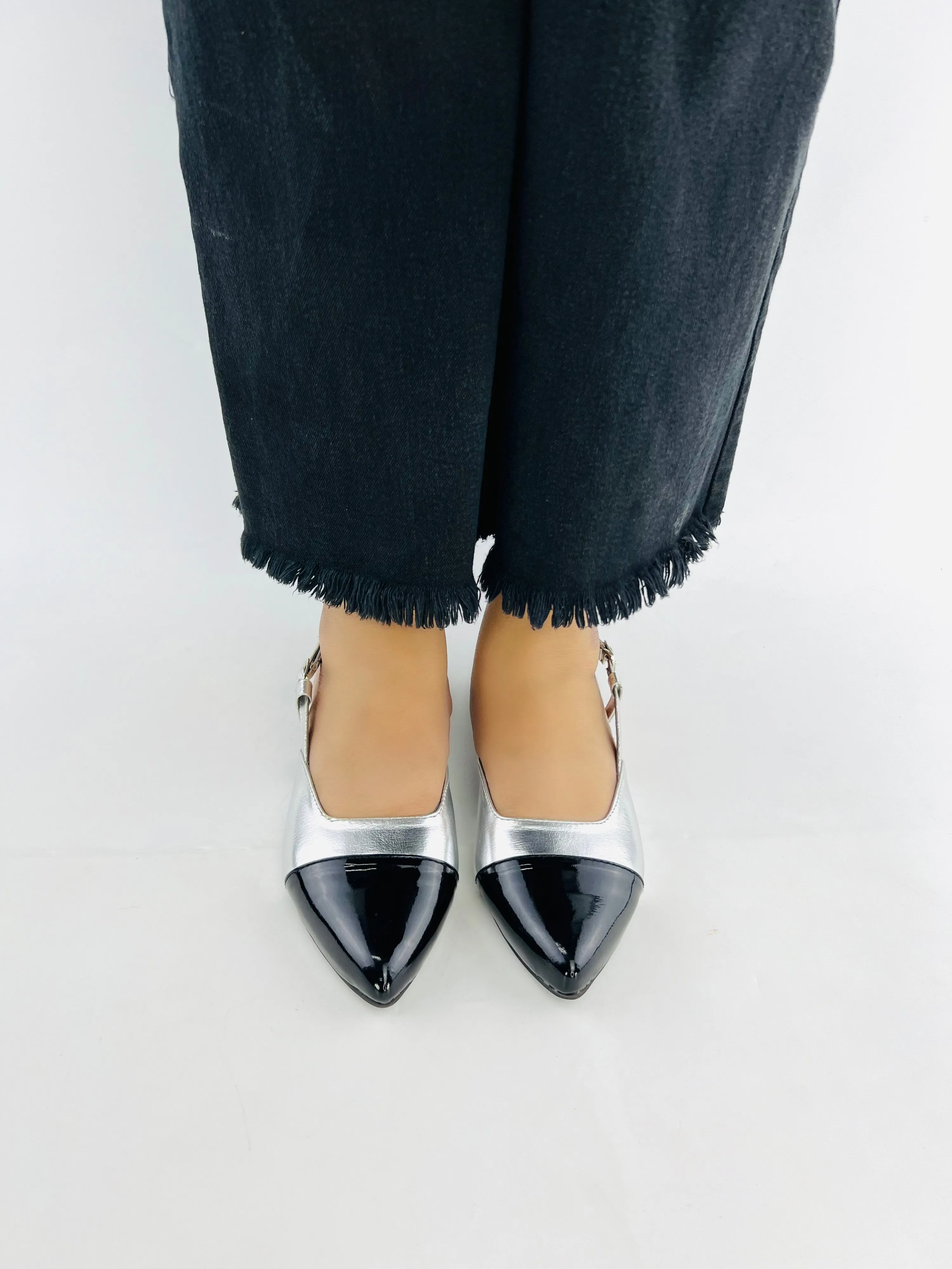 Spunkz Silver Flat Slingback Low Heel Ballet Pumps